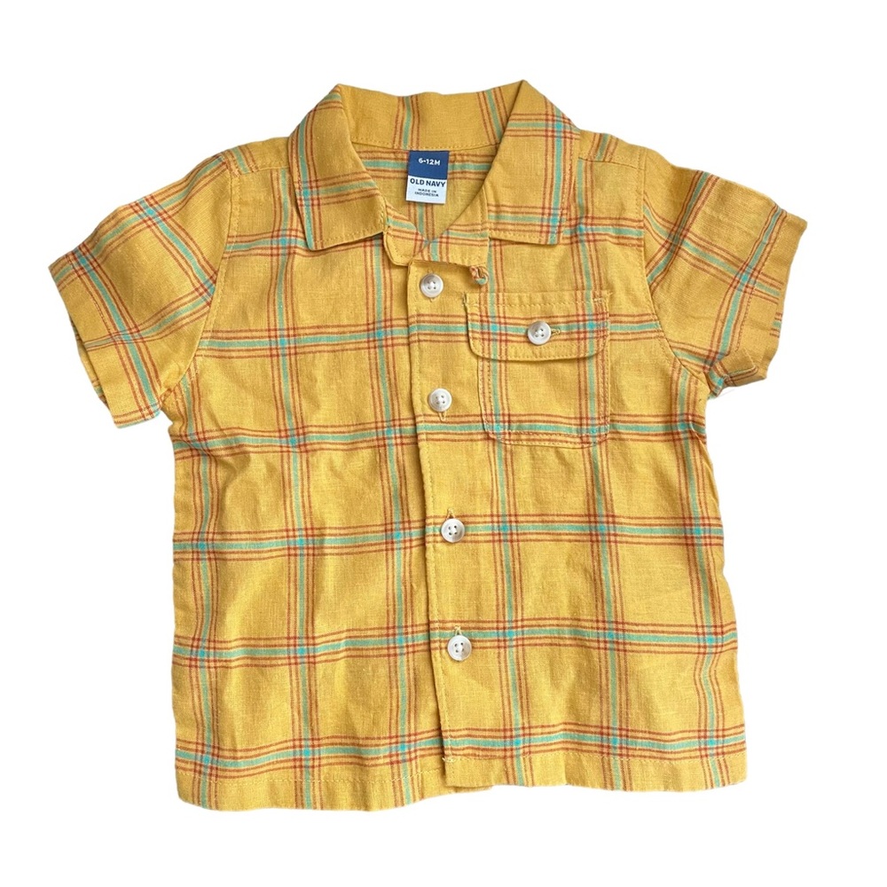 NWT Plaid Linen Blend Button Down Camp Shirt Baby